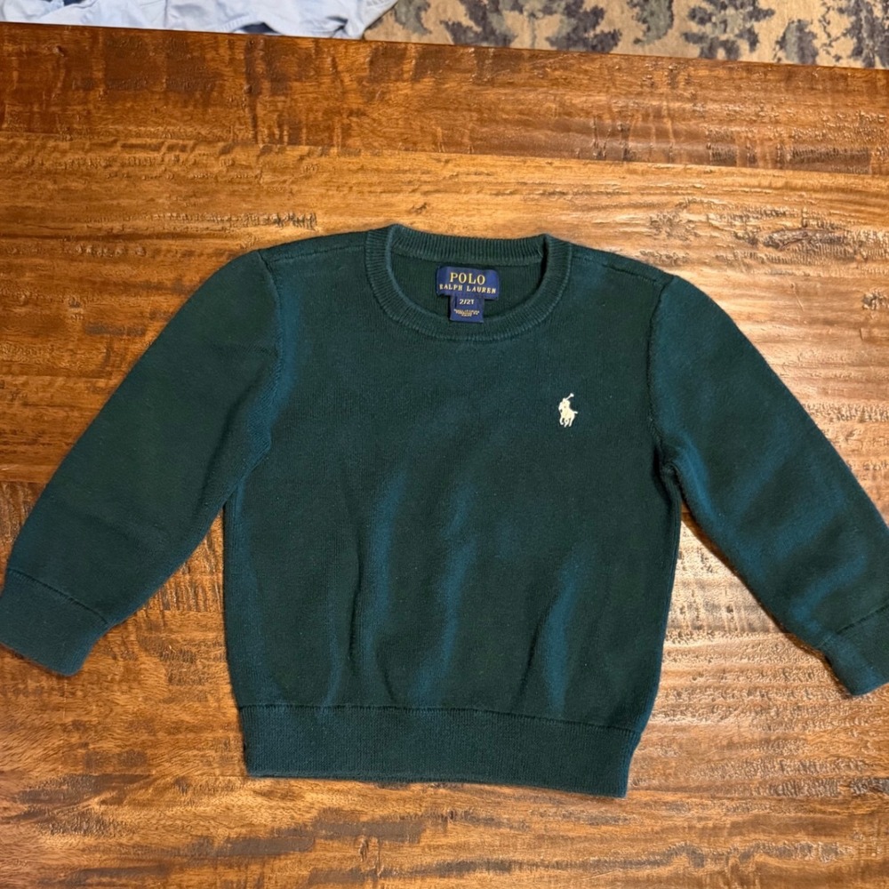 Polo Ralph Lauren Kids Hunter Green Crewneck Sweater Elbow Patches 2/2T